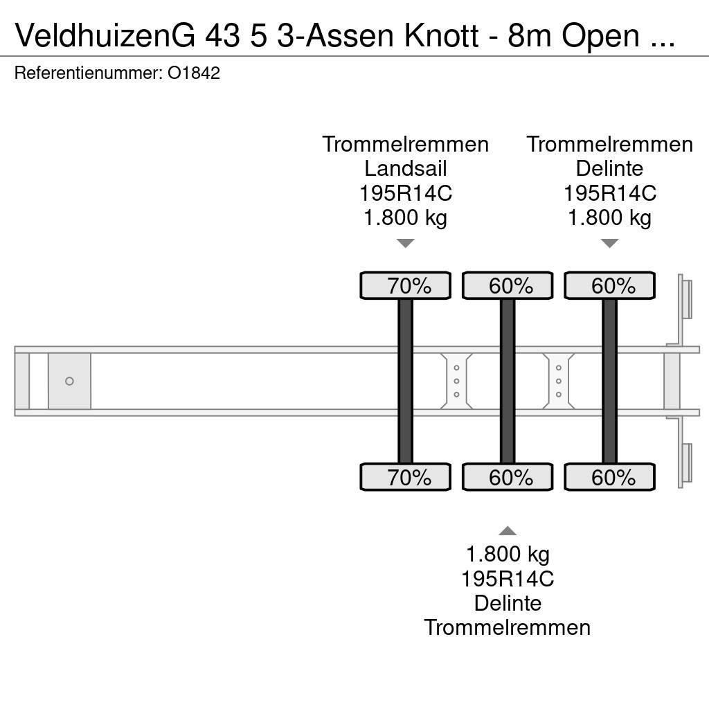 Veldhuizen G 43 5 3-Assen Knott - 8m Open Laadbak - Gegalvani Flatbed çekiciler