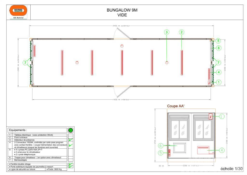  Bungalow 9 m Bureau vide Tesis Konaklama Yapıları