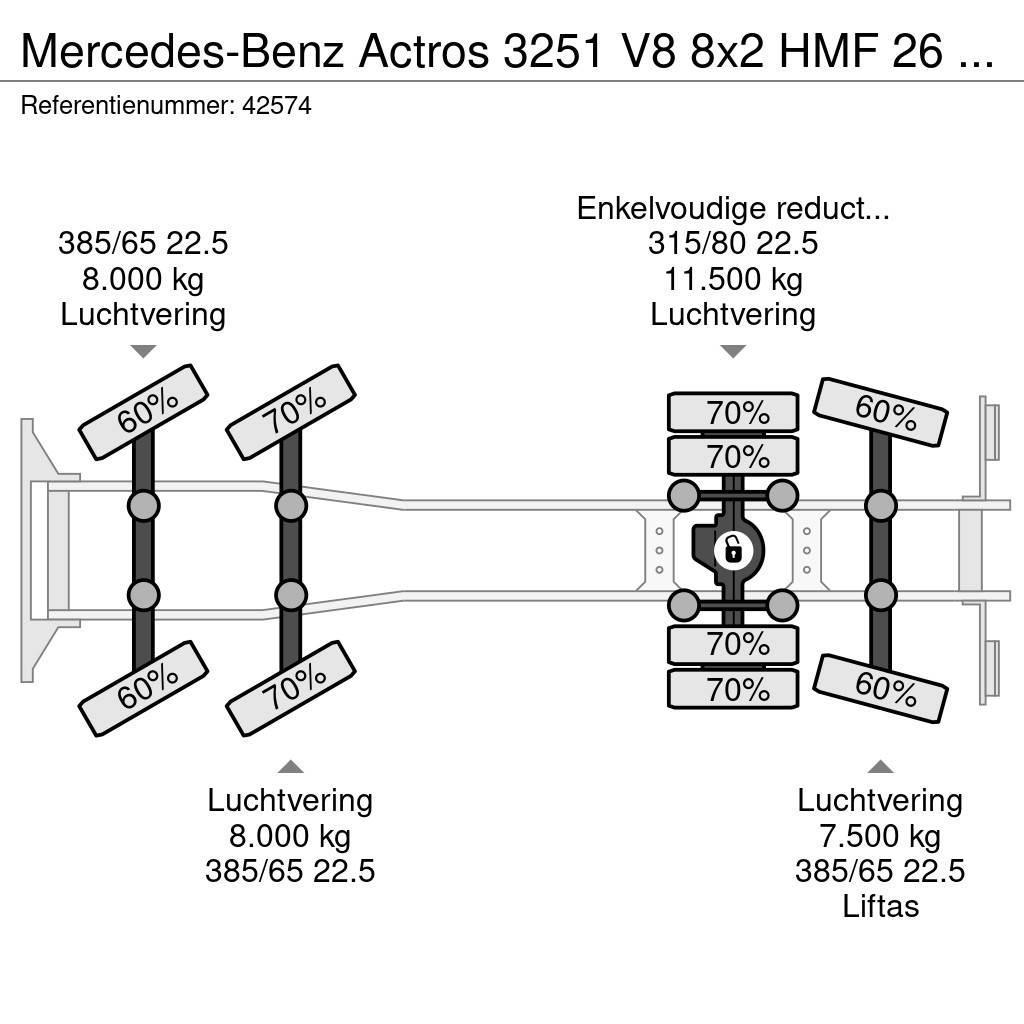 Mercedes-Benz Actros 3251 V8 8x2 HMF 26 Tonmeter laadkraan bouwj Vinçli kamyonlar