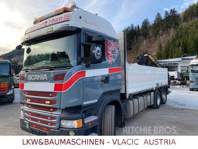 Scania R410 mit Kran Palfinger PK20002EH Flatbed kamyonlar