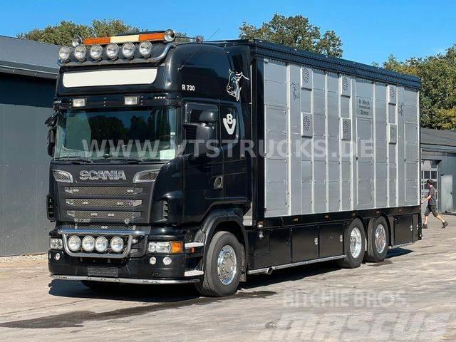 Scania R730 V8 6x2 2.Stock Stehmann + Hubdach, Vollluft Hayvan nakil kamyonlari