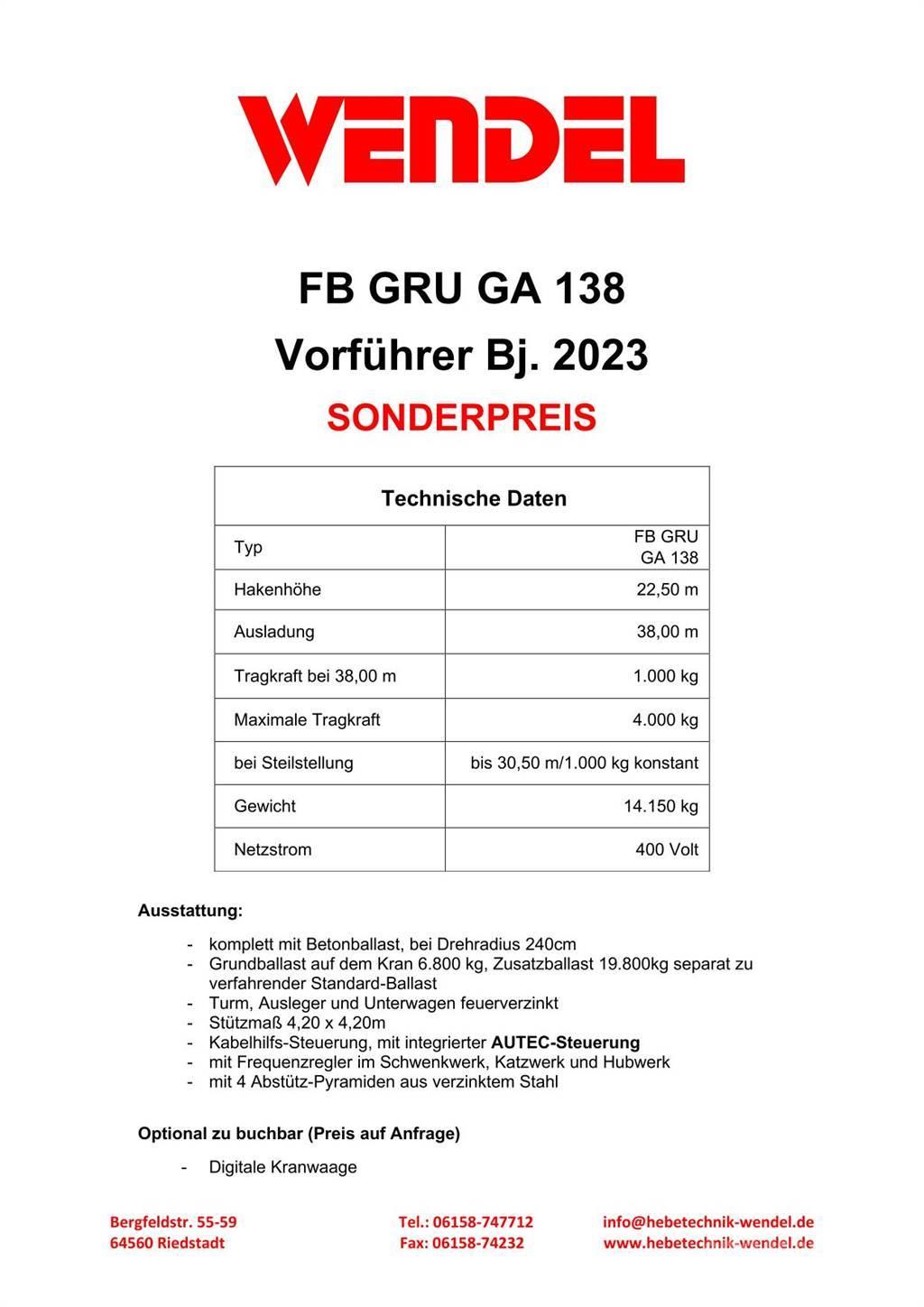 FB GRU Hochbaukran GA 138 Kule vinçler